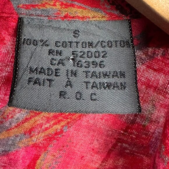 Vintage LizWear Womens Button Up Blouse Small Red Pink Floral Cotton 80s 90s - Picture 8 of 15